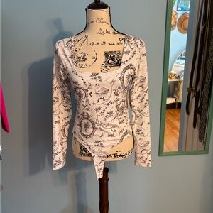 Elegant Cream Patterned Women's Bodysuit Top - NWOT - Never Worn.